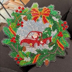 Completed Diamond Art Christmas Wreath Wall Hanging
